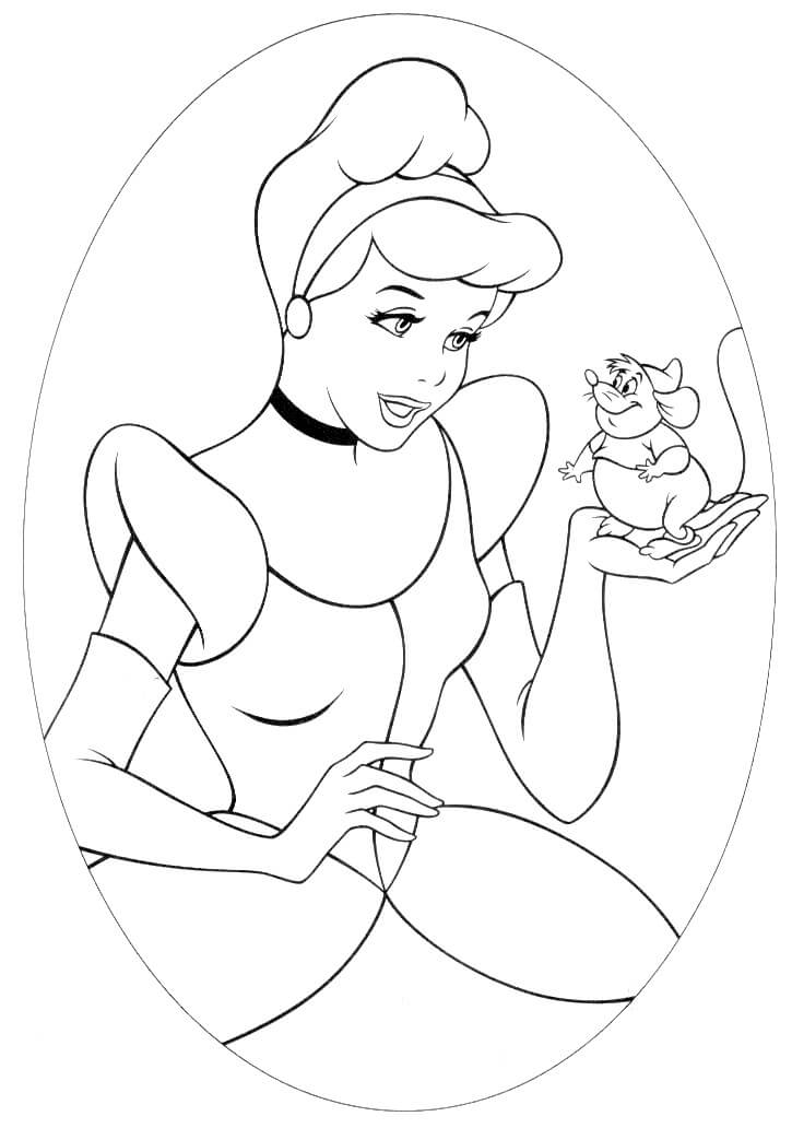 Dibujo de Cenicienta con Ratn para Colorear