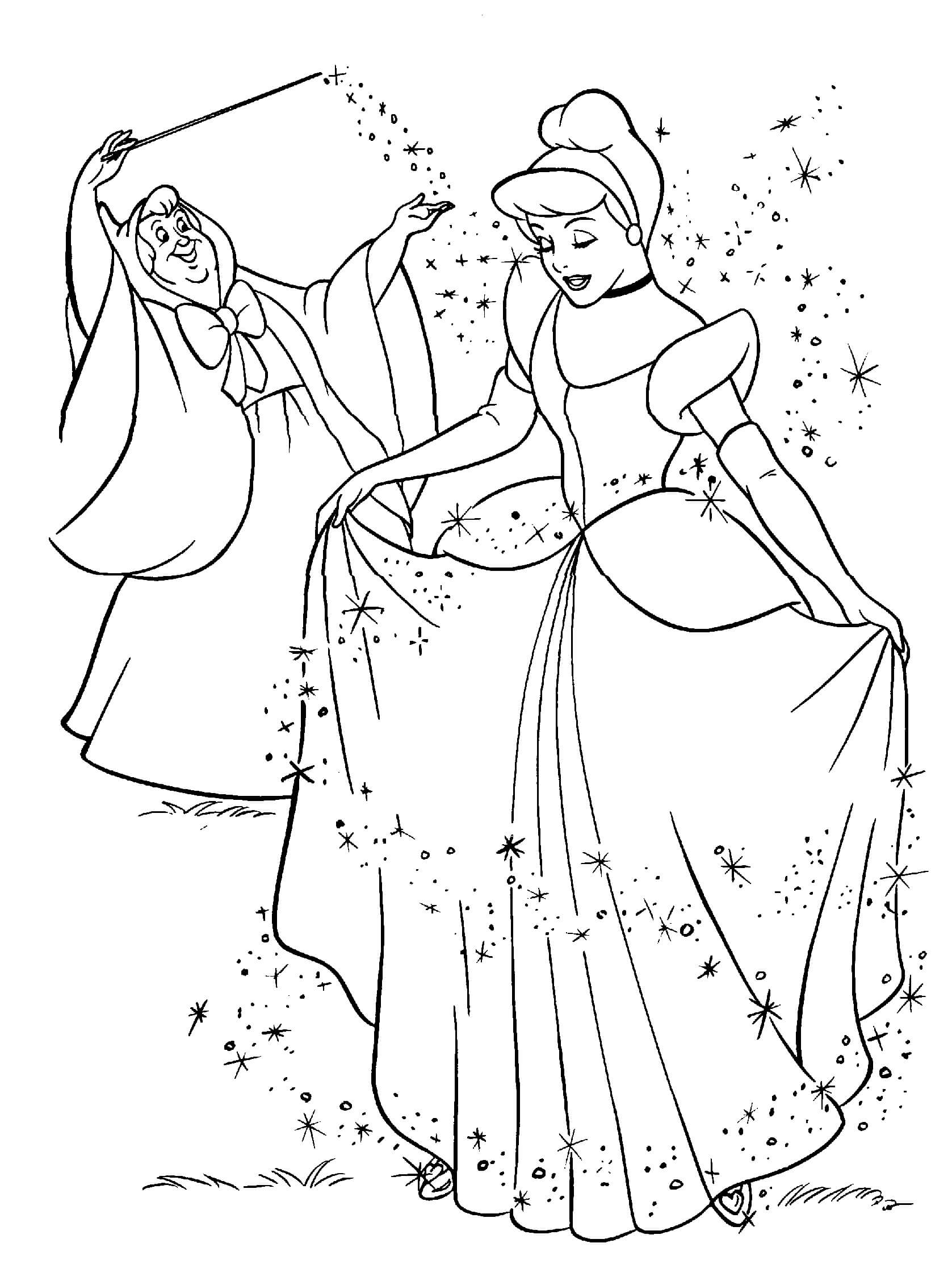 Dibujo de Cenicienta y el Hada para Colorear