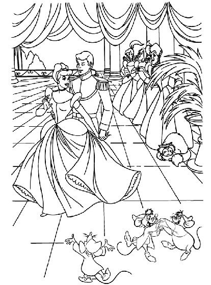 Dibujo de Cenicienta y el Prncipe en el Baile de Graduacin para Colorear