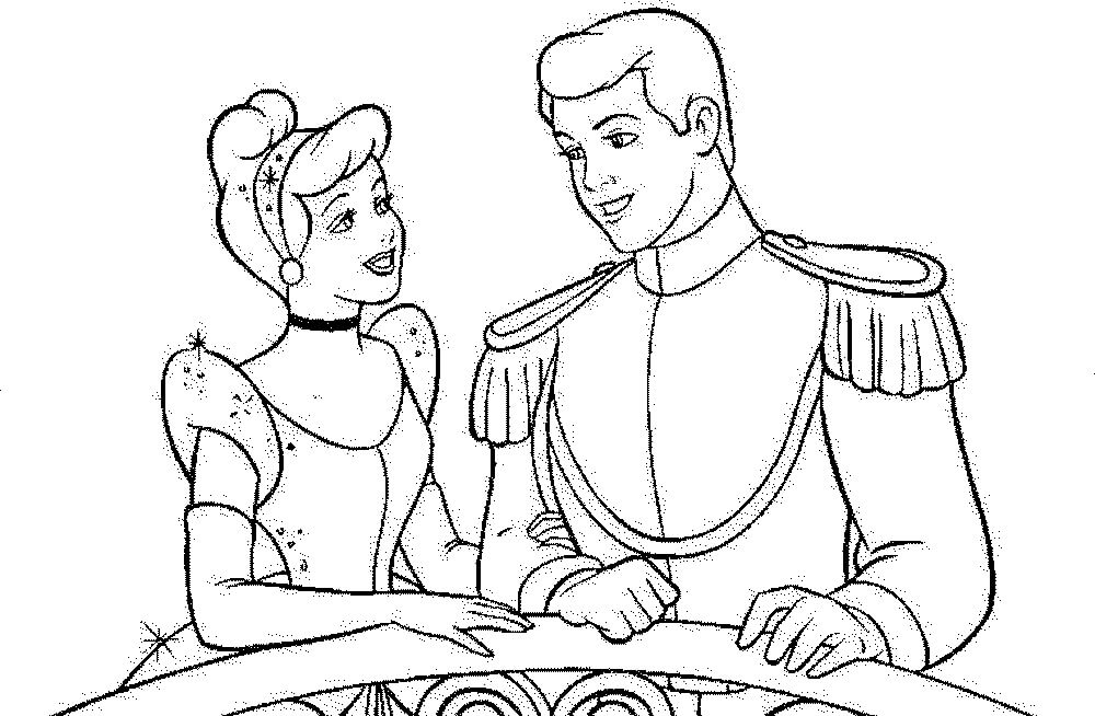 Dibujo de Cenicienta y la Cara del príncipe para Colorear