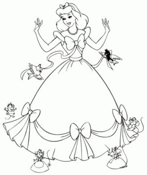 Dibujo de Cenicienta y los Animales para Colorear