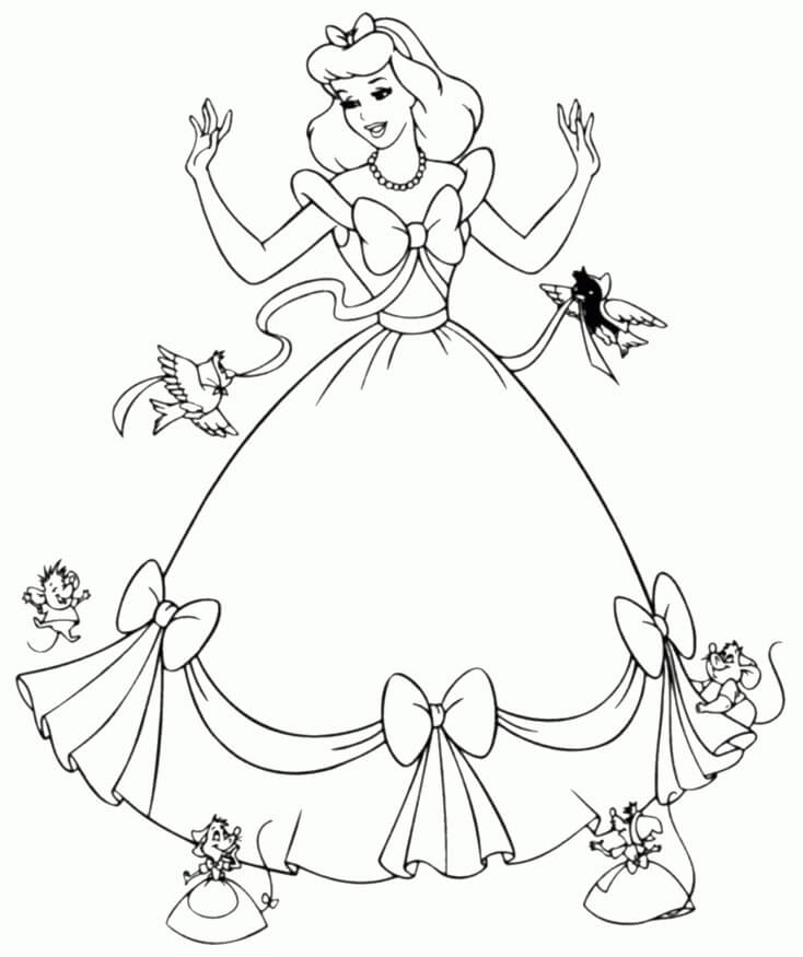 Dibujo de Cenicienta y los Animales para Colorear
