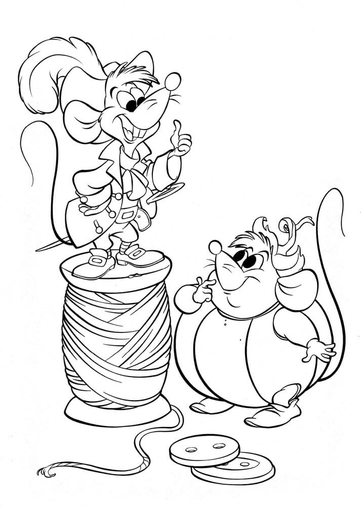 Dibujo de Gus y Jaq en Cenicienta para Colorear