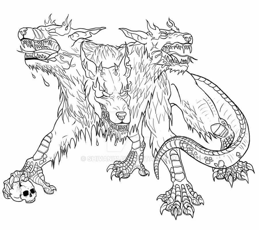 Dibujo de Cerbero Espeluznante 1 para Colorear