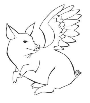 Dibujo de Cerdo Tatuado con Alas para Colorear