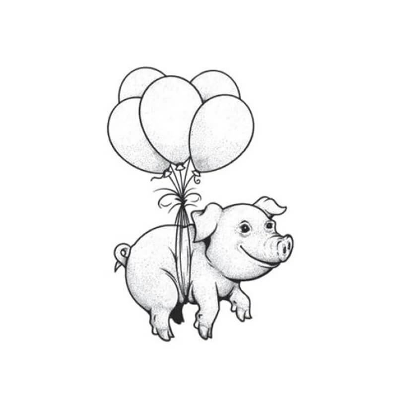 Dibujo de Cerdo Tatuado con Globos para Colorear