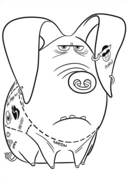 Dibujo de Cerdo Tatuado Divertido para Colorear