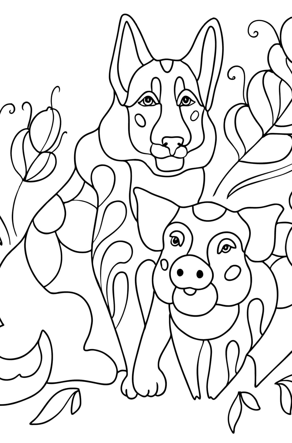 Dibujo de Cerdo y Perro Tatuados para Colorear
