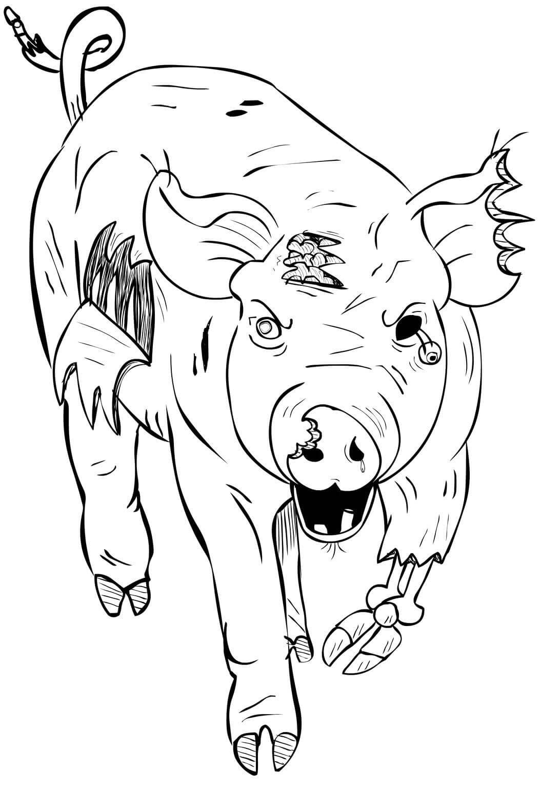 Dibujo de Cerdo Zombi Tatuado para Colorear