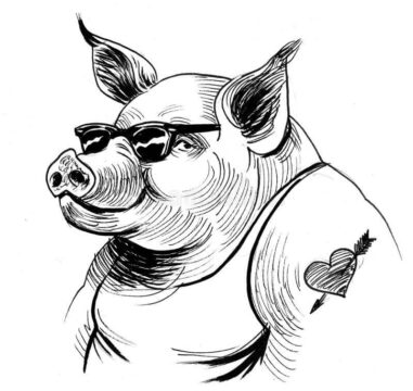 Dibujo de Genial Cerdo Tatuado para Colorear