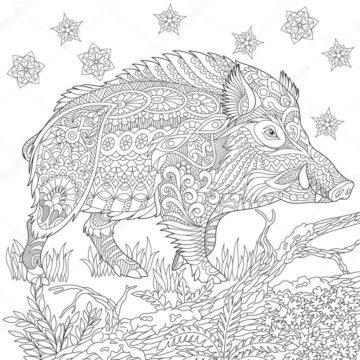 Dibujo de Mandala de Cerdo Tatuado para Colorear