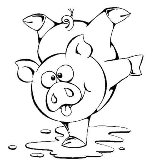 Dibujo de Cerdo Divirtindose para Colorear