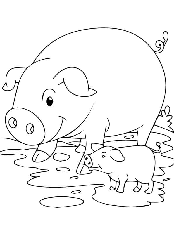 Dibujo de Cerdo y Lechn para Colorear