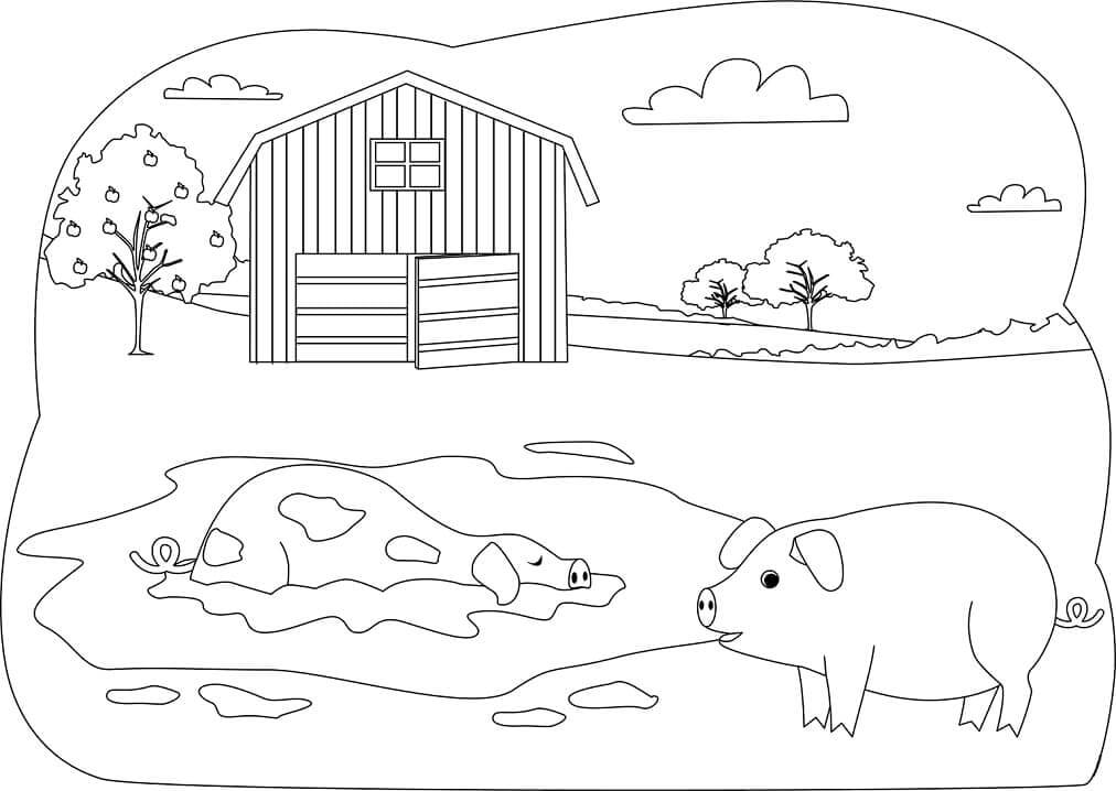 Dibujo de Dos Cerdos para Colorear