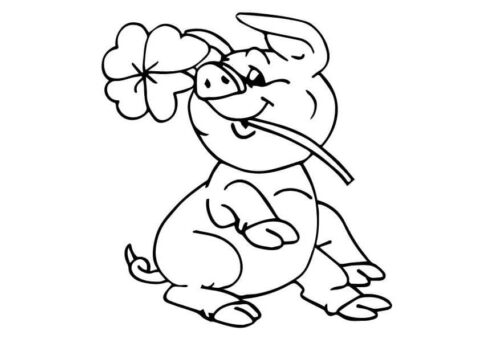 Dibujo de Un Lechn con Trbol de Cuatro Hojas para Colorear