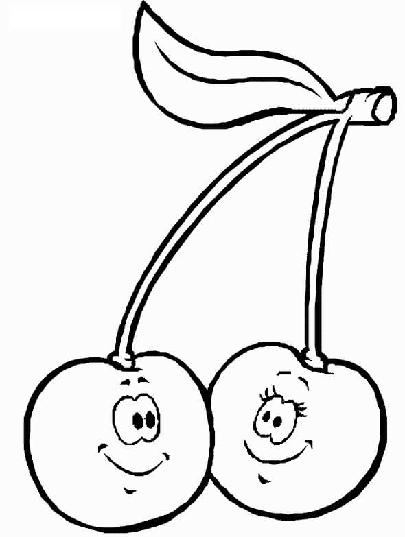 Dibujo de Dos Cerezas Sonriendo para Colorear