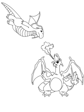 Dibujo de Dragonite And Charizard Fire Breath Coloring Page para Colorear