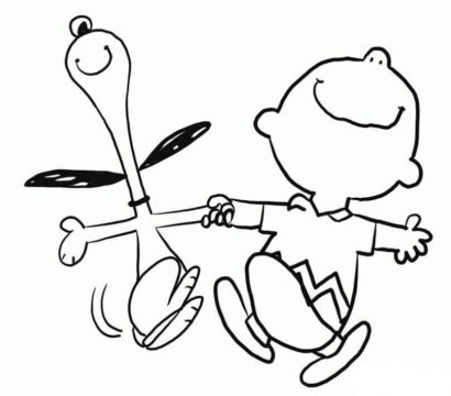 Dibujo de Contento Snoopy y Charlie Brown para Colorear