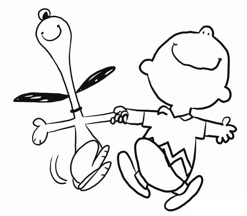 Dibujo de Contento Snoopy y Charlie Brown para Colorear