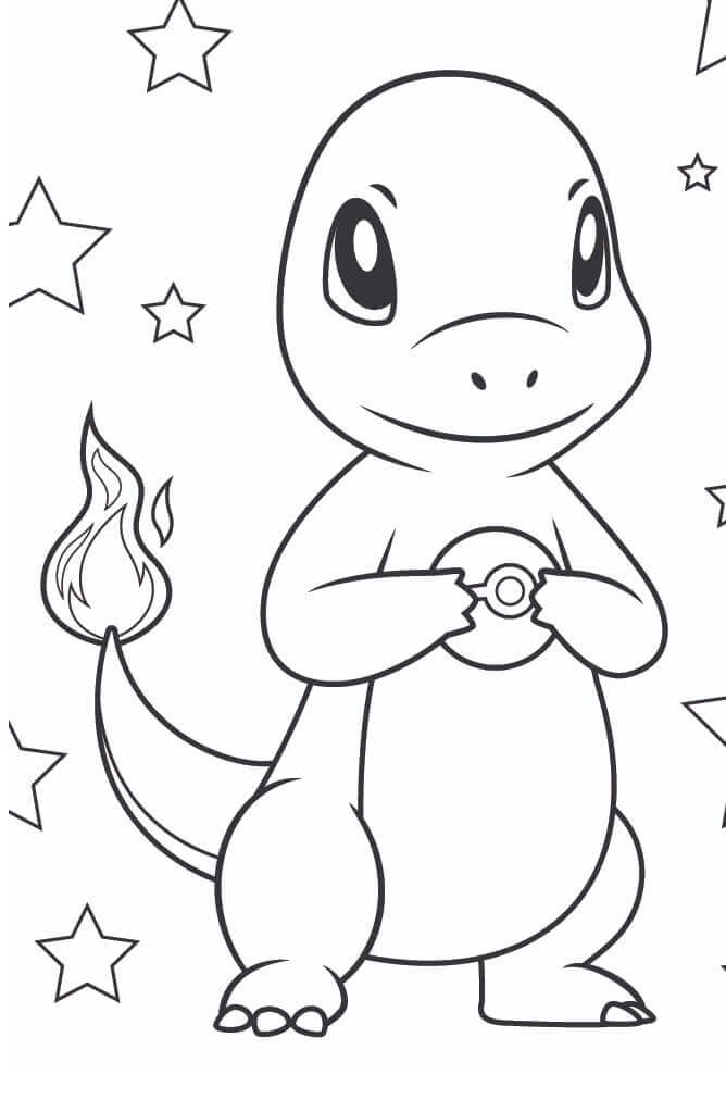 Dibujo de Charmander con Pokeball para Colorear