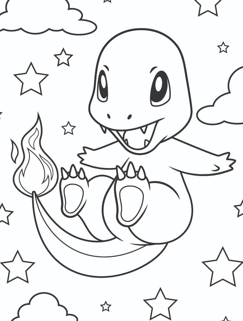 Dibujo de Charmander y Estrellas para Colorear