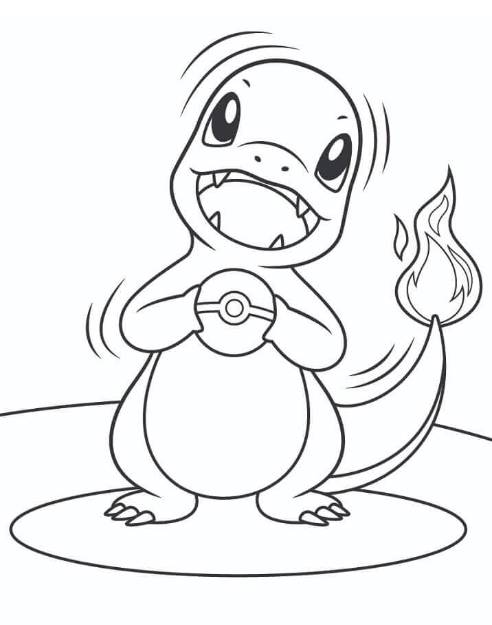 Dibujo de Charmander y Pokeball para Colorear