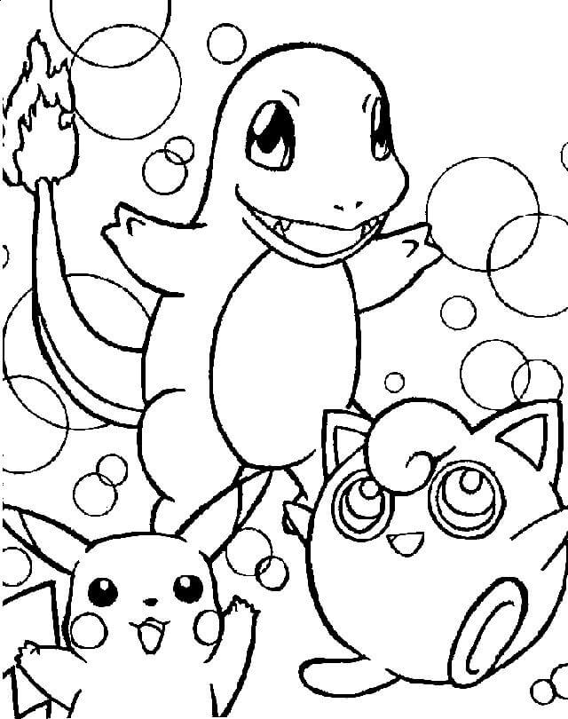 Dibujo de Pikachu y Charmander para Colorear