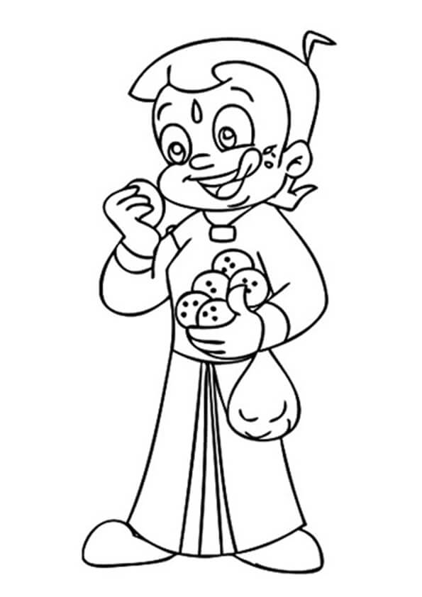 Dibujo de Chhota Bheem Comiendo Galleta para Colorear