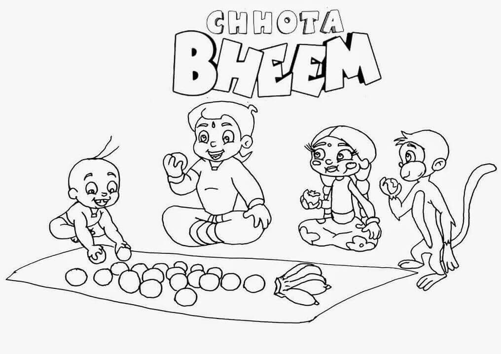 Dibujo de Chhota Bheem con Amigos para Colorear