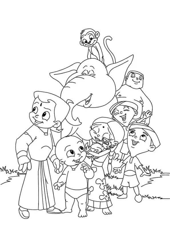 Dibujo de Chhota Bheem y Amigo Divertido para Colorear
