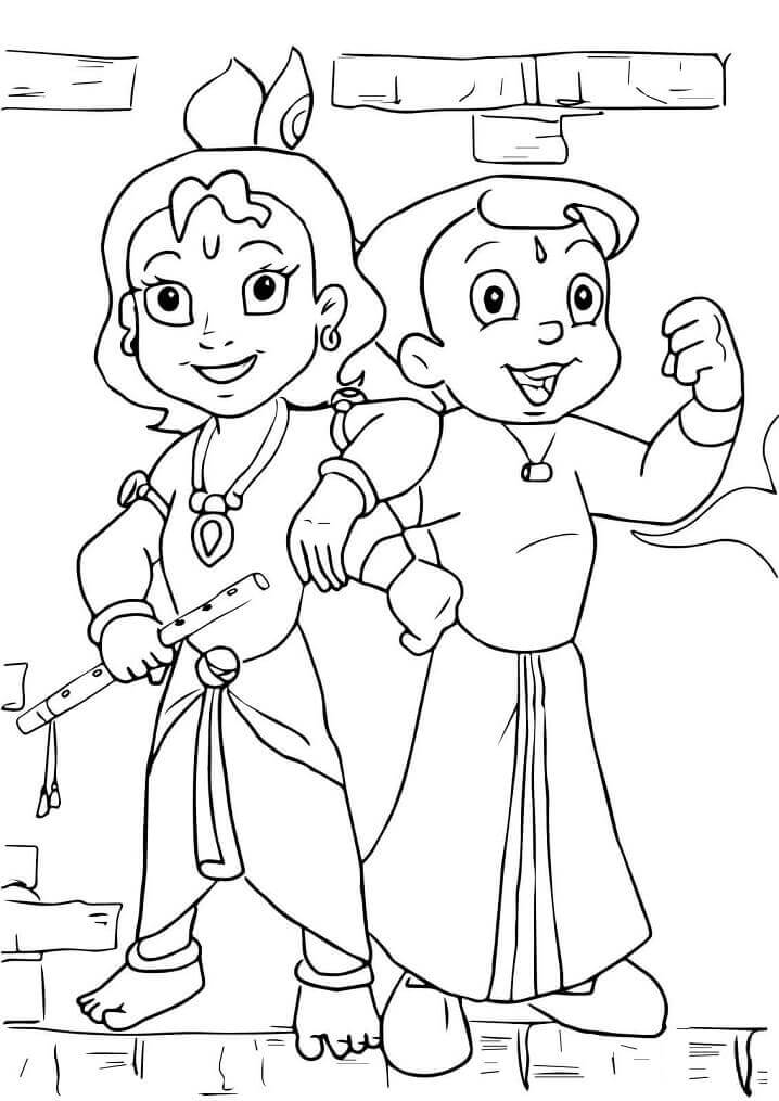 Dibujo de Krishna y Chhota Bheem para Colorear