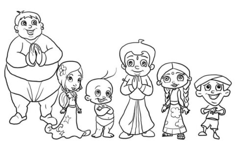 Dibujo de Personajes de Chhota Bheem Sonriendo para Colorear