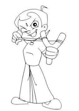 Dibujo de Tiro de Honda de Disparo de Chhota Bheem para Colorear