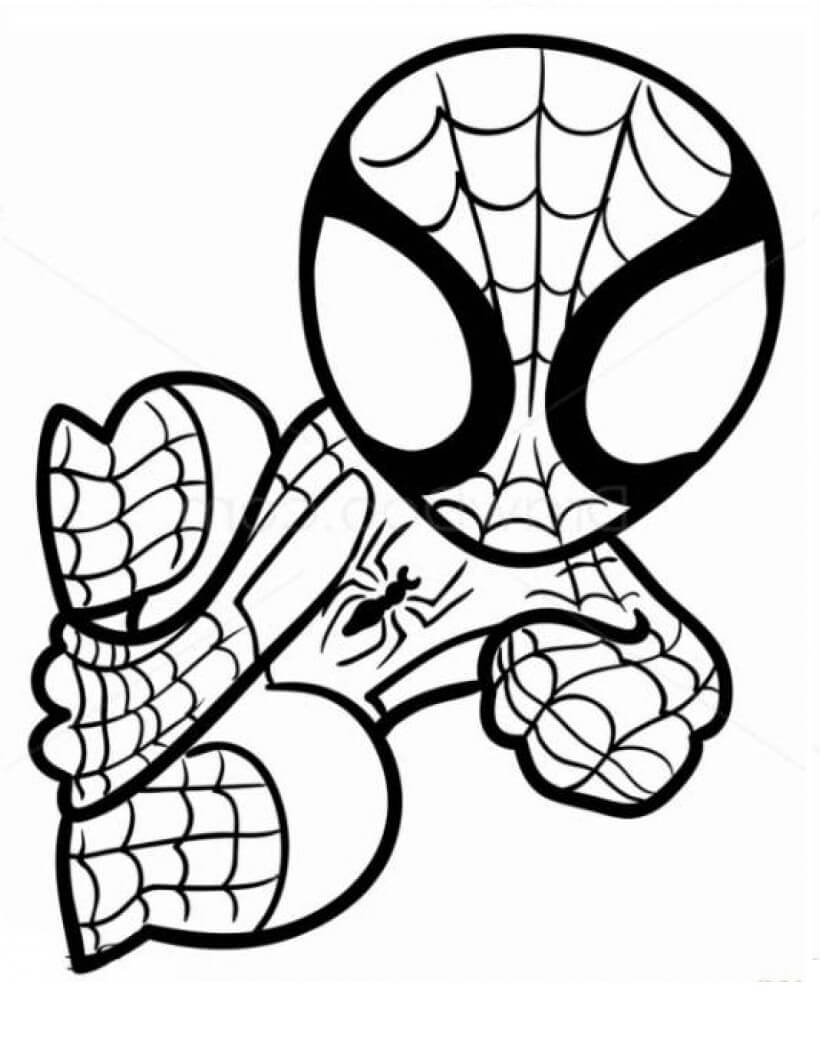 Dibujo de Chibi Spiderman en la Pared para Colorear