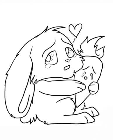 Dibujo de Conejito Chibi con Zanahoria para Colorear