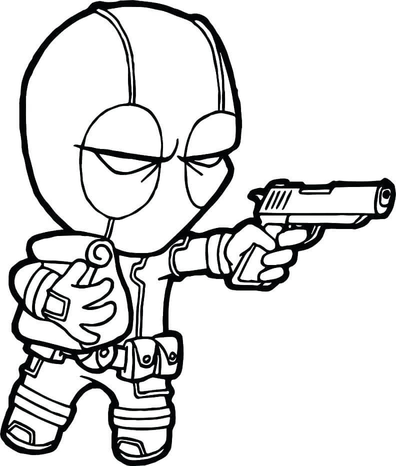 Dibujo de Disparos de Chibi Deadpool para Colorear