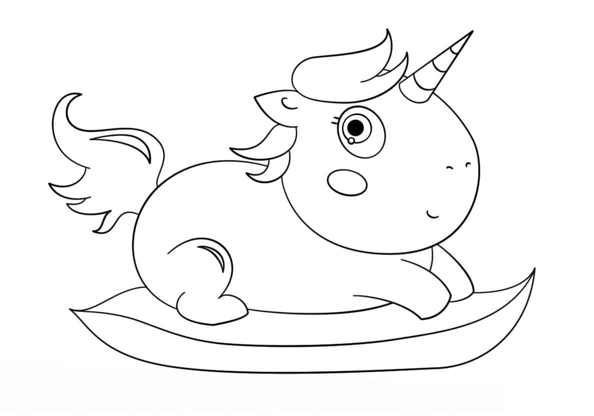 Dibujo de Lindo Unicornio Gordo en Hoja para Colorear