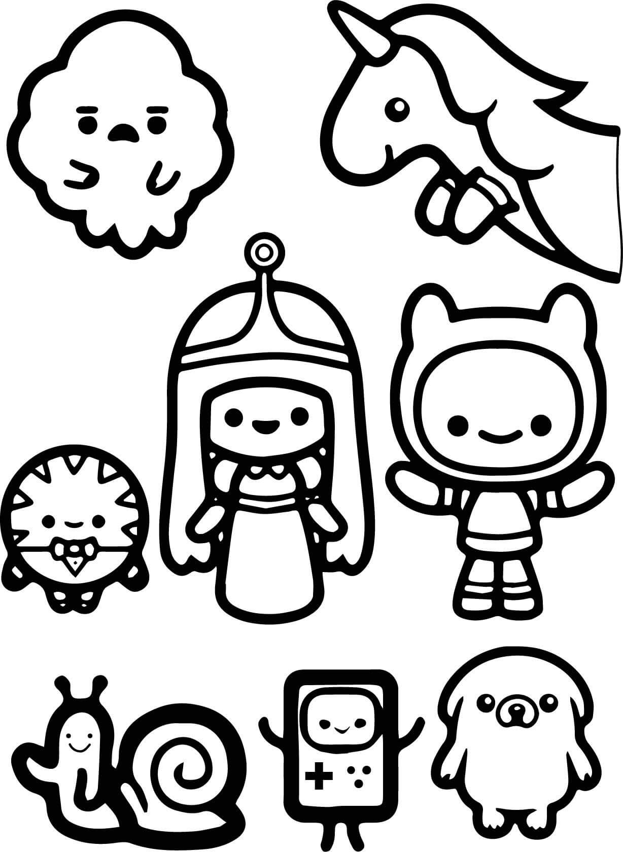 Dibujo de Personajes Chibi de Hora de Aventuras 1 para Colorear