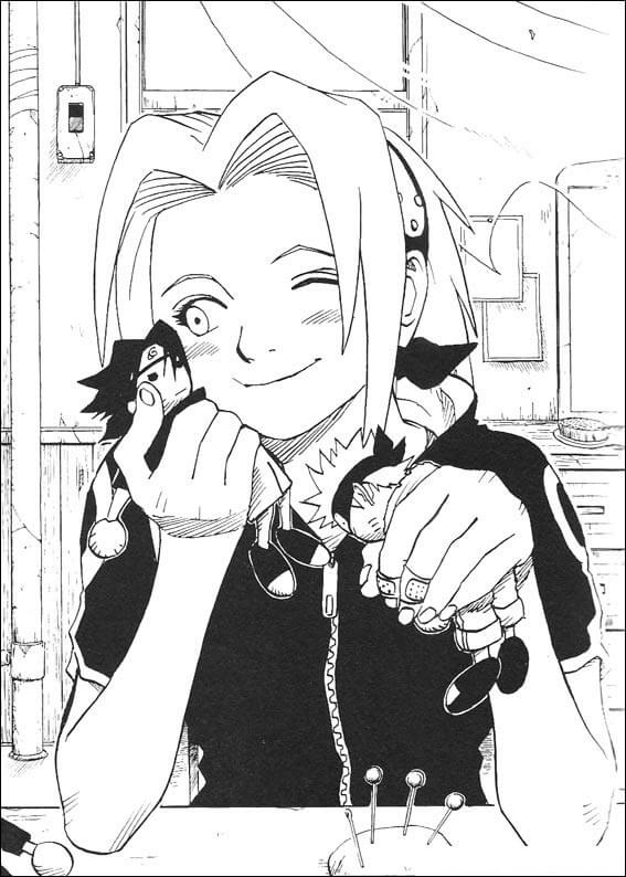 Dibujo de Sakura con Chibi Sasuke para Colorear