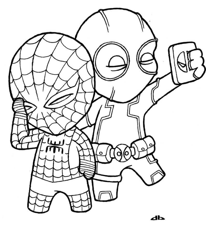 Dibujo de Selfie con Spidey y Deadpool para Colorear