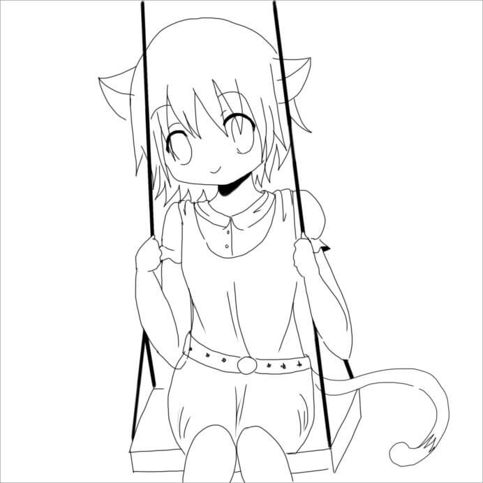 Dibujo de Anime Chica Neko para Colorear