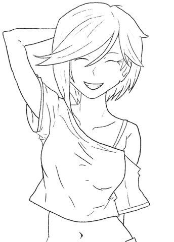 Dibujo de Cara Sonriente Chica Anime para Colorear