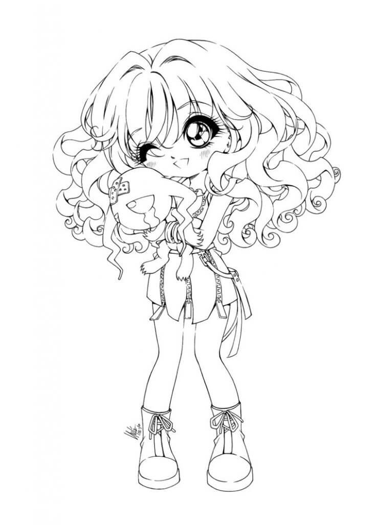 Dibujo de Chica Anime Divertida para Colorear