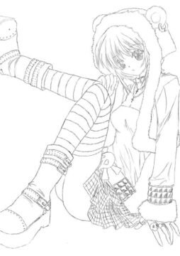 Dibujo de Chica Anime Sentada para Colorear