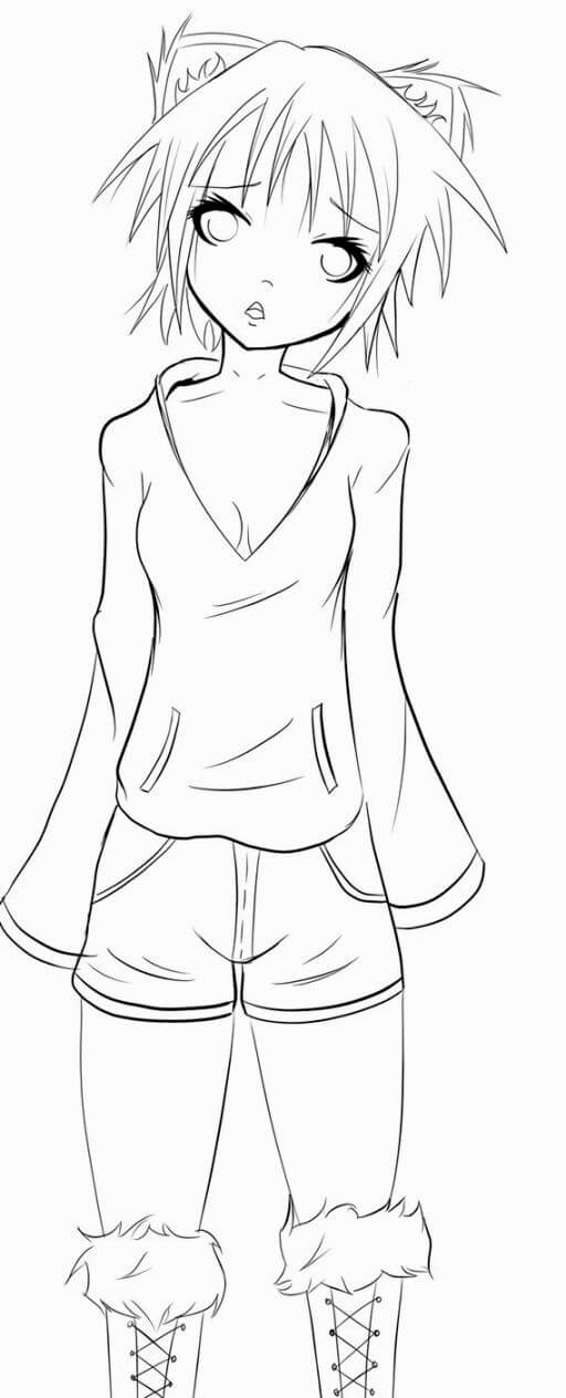 Dibujo de Chica Anime Triste para Colorear