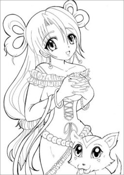 Dibujo de Chica Anime y Perro para Colorear