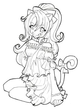 Dibujo de Chica Gato Anime para Colorear