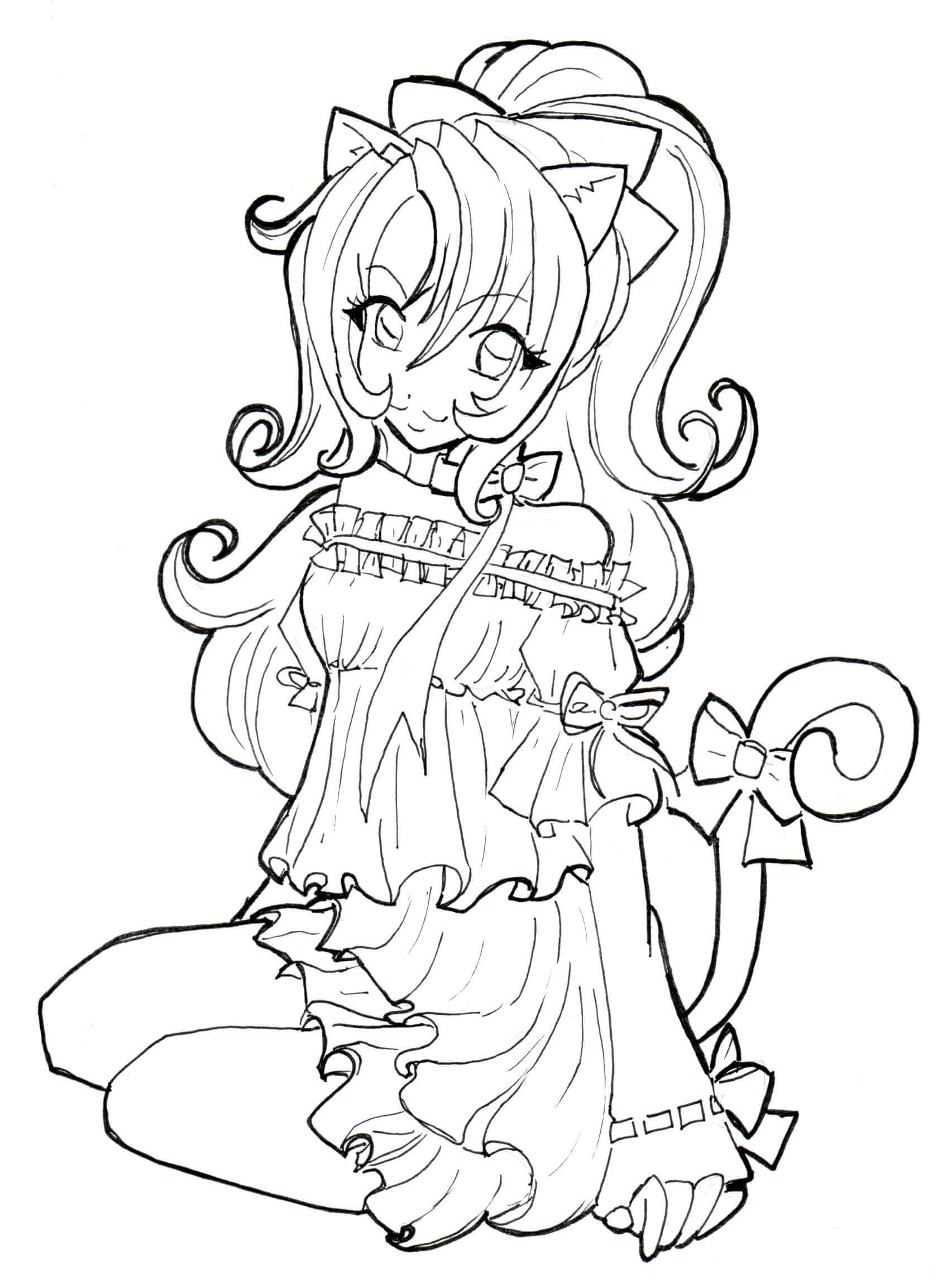 Dibujo de Chica Gato Anime para Colorear