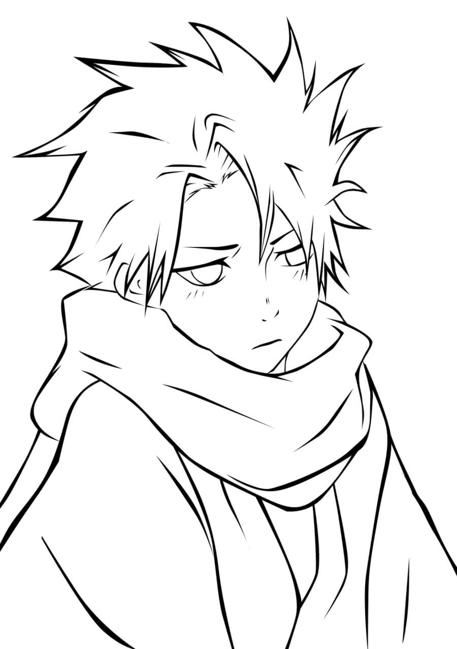 Dibujo de Anime Chico Triste para Colorear
