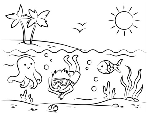 Dibujo de Buceo Chico para Colorear